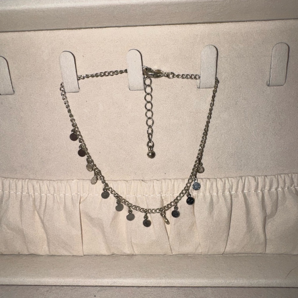 Delicate Silver Disk Charm Anklet